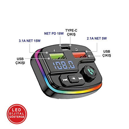 Araç İçin Bluetooth FM Modülatör Transmitter Çakmaklık - MT9878
