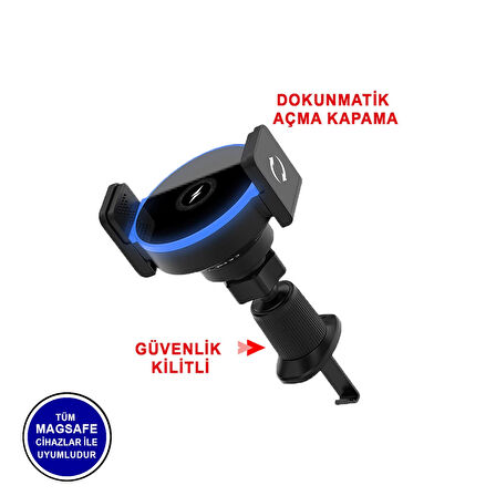 Kablosuz Şarj Destekli Araç Tutucu - Vantuzlu Ve Havalandırma Klipsli- 15 W SU3
