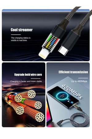 30W PD Type-C to iPhone Lightning Güç Durum Göstergeli LCD Ekranlı Şarj Kablosu 1 Metre Siyah MT2154