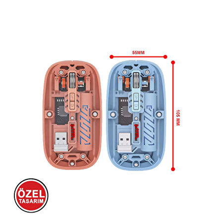 Kablosuz Mouse Şeffaf Tasarımlı Çift Mod – Şarjlı, Sessiz Tıklama MT8118