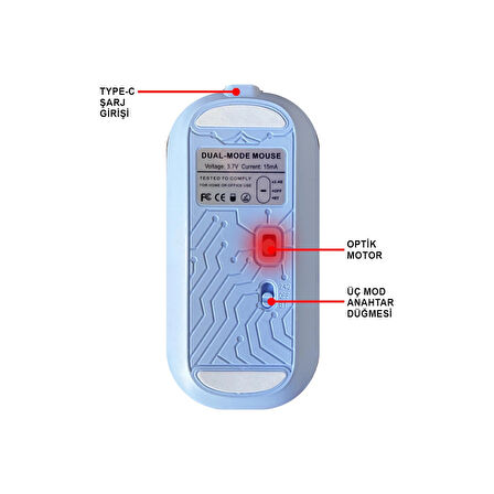 Kablosuz Mouse Şeffaf Tasarımlı Çift Mod – Şarjlı, Sessiz Tıklama MT8118