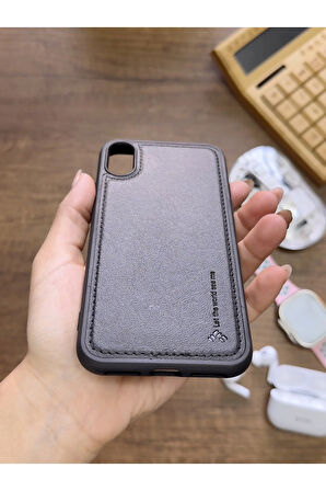 İPhone X Uyumlu Premium Deri Dokulu Darbelere Karşı Dayanıklı Nazal Silikon Kılıf