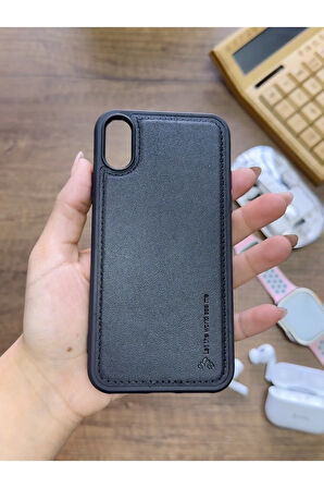 İPhone X Uyumlu Premium Deri Dokulu Darbelere Karşı Dayanıklı Nazal Silikon Kılıf