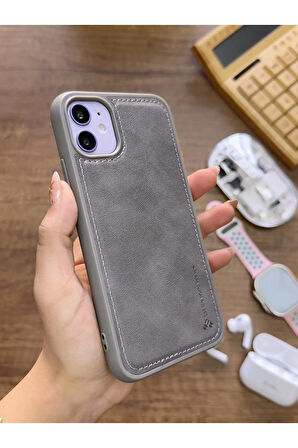 İPhone 11 Uyumlu Premium Deri Dokulu Darbelere Karşı Dayanıklı Nazal Silikon Kılıf
