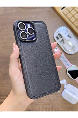 İPhone 13 Pro Max Uyumlu Premium Deri Dokulu Darbelere Karşı Dayanıklı Nazal Silikon Kılıf