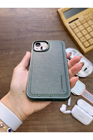 İPhone 14 Uyumlu Premium Deri Dokulu Darbelere Karşı Dayanıklı Nazal Silikon Kılıf
