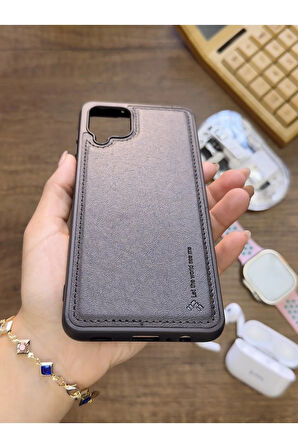 Samsung Galaxy A12 Uyumlu Premium Deri Dokulu Darbelere Karşı Dayanıklı Nazal Silikon Kılıf