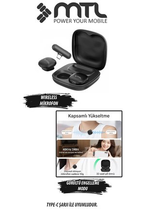 Type-C Mini Kablosuz Bluetooth 2 Kişilik Yaka Mikrofonu Yapay Zeka Destekli Uzun Pil Ömrü MT936