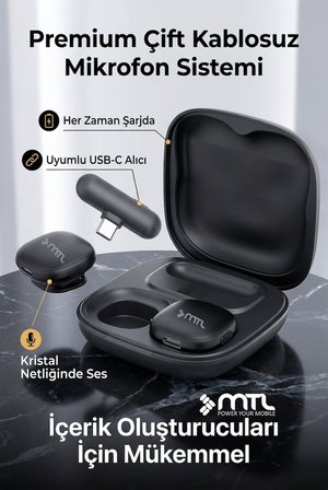 Type-C Mini Kablosuz Bluetooth 2 Kişilik Yaka Mikrofonu Yapay Zeka Destekli Uzun Pil Ömrü MT936