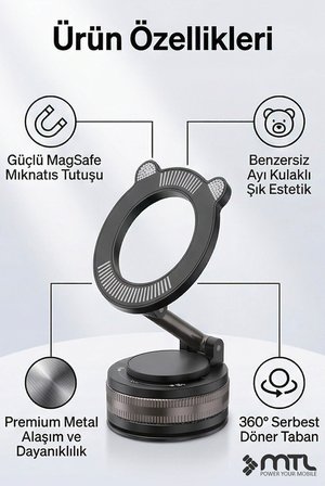 Manyetik Dayanıklı Araç İçi Telefon Tutucu - Tek Tıkla Kolay Kullanım MagSafe Uyumlu