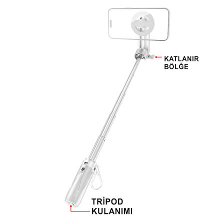 Magsafe Uyumlu Bluetooth Kumandalı Selfie Çubuğu & Tripod