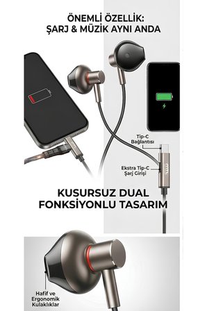 Type-C Mıknatıslı Stereo Kulaklık Şarj Girişli Tak Çalıştır Oyuncu - Yüksek Ses Kalitesi MT255