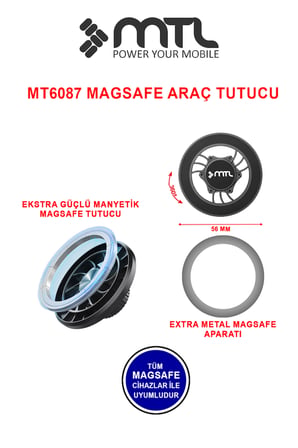Güçlü Manyetik Araç İçi Telefon Tutucu 360° Döner Başlık Ekstra Güçlü Mıknatıs MagSafe Uyumlu MT6087