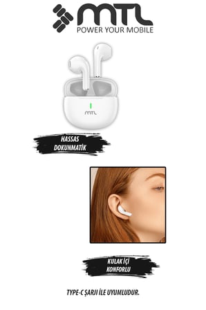 TWS Kablosuz Bluetooth Kulaklık Şık ve Hafif Tasarım Yüksek Ses Kalitesi Hassas Dokunmatik Kontrol