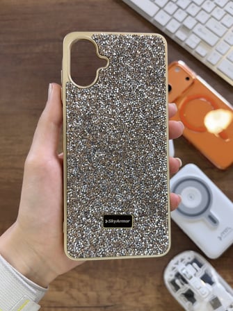 Samsung A07 / A08 Uyumlu Kadife İç Yüzey Tasarımlı Taşlı Işıltılı Parlak Pırlanta Kılıf Dia Plus