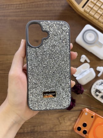 Samsung A07 / A08 Uyumlu Kadife İç Yüzey Tasarımlı Taşlı Işıltılı Parlak Pırlanta Kılıf Dia Plus