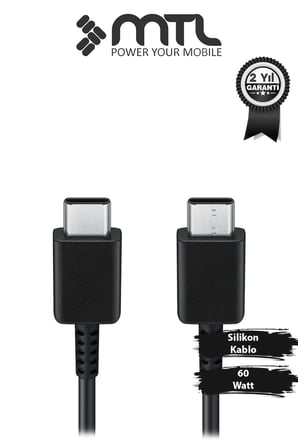 60W PD Type-C to Type-C Süper Fast Göstergeli Data ve Şarj Kablosu 1 Metre Siyah MT2606