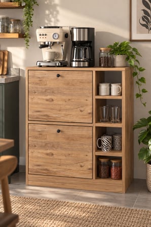 SuloraHome Ceviz Desenli Kahve Köşesi Dolabı ve Mutfak Standı
