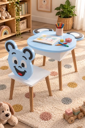 SuloraHome Happy Face Figürlü Çocuk Masa ve Sandalye Seti