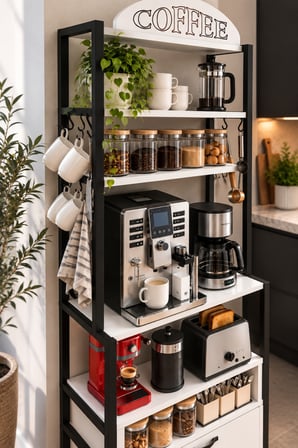 SuloraHome Metal Kahve Köşesi ve Mutfak Düzenleyici Stand 196 cm Beyaz
