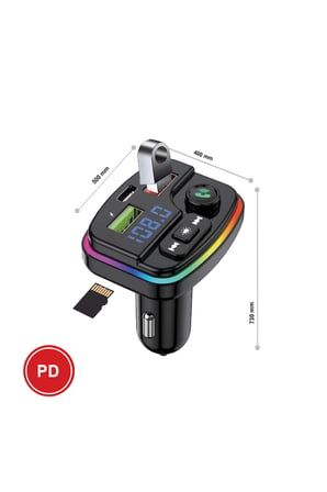 38W PD ve QC Destekli Type-C Çıkışlı Bluetooth FM Modülatör, RGB Işıklı Hızlı Araç Şarj Cihazı
