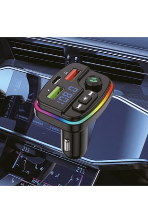 38W PD ve QC Destekli Type-C Çıkışlı Bluetooth FM Modülatör, RGB Işıklı Hızlı Araç Şarj Cihazı