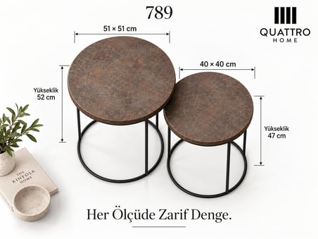 Lunessa 789 İkili Zigon Sehpa-Büyük Sehpa: 51 × 51 cm Büyük Sehpa Yüksekliği: 52 cm Küçük Sehpa: 40 × 40 cm Küçük Sehpa Yüksekliği: 47 cm