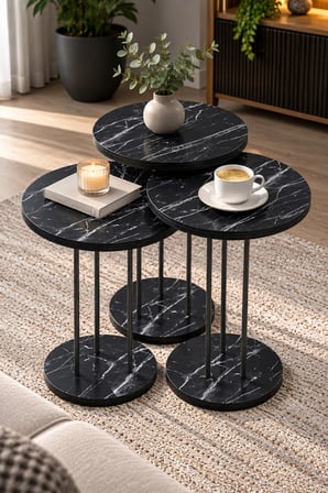 SuloraHome Siyah 3'lü Zigon Sehpa Takımı