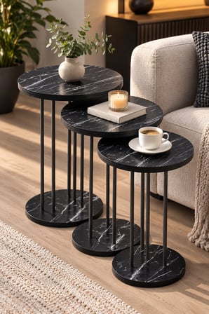 SuloraHome Siyah 3'lü Zigon Sehpa Takımı