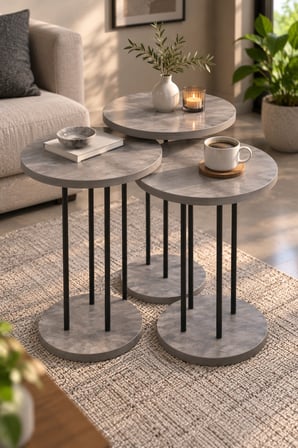 SuloraHome Gri Mermer Desenli Metal Ayaklı 3'lü Zigon Sehpa Takımı