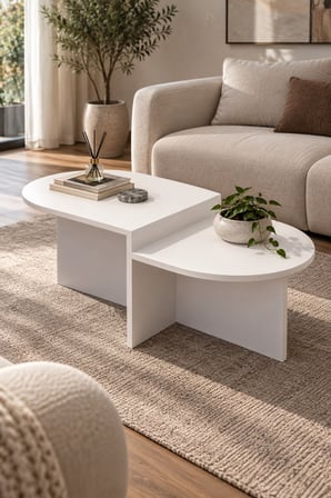 SuloraHome Kademeli Oval Orta Sehpa Beyaz