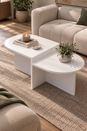 SuloraHome Kademeli Oval Orta Sehpa Beyaz