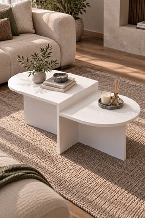 SuloraHome Kademeli Oval Orta Sehpa Beyaz