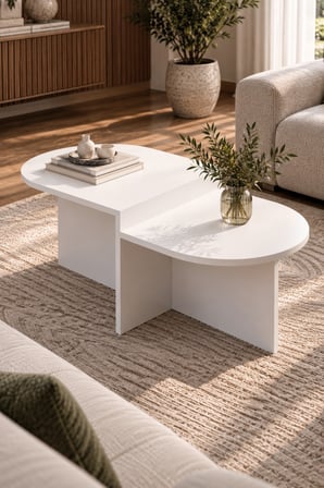 SuloraHome Kademeli Oval Orta Sehpa Beyaz