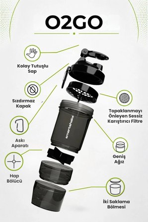 smartshake original2go serisi 600 ml siyah protein shaker