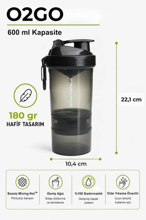 smartshake original2go serisi 600 ml siyah protein shaker