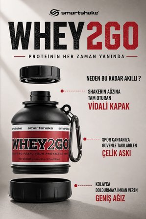 Smartshake Whey2Go 110 ml Siyah Saklama Kabı ve Huni