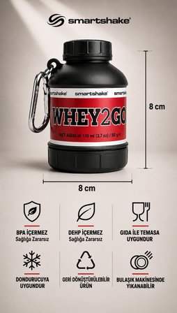 Smartshake Whey2Go 110 ml Siyah Saklama Kabı ve Huni