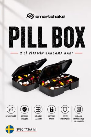 Smartshake Vitamin ve Takviye Saklama Kutusu Siyah 2'li Set