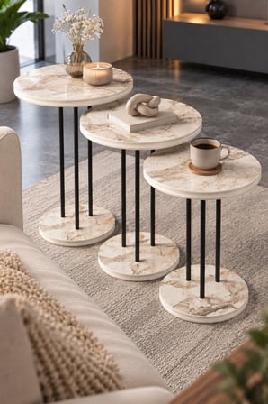 SuloraHome Metal Ayaklı 3'lü Zigon Sehpa Takımı
