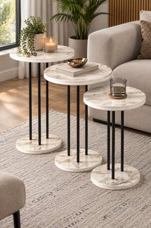 SuloraHome Metal Ayaklı 3'lü Zigon Sehpa Takımı
