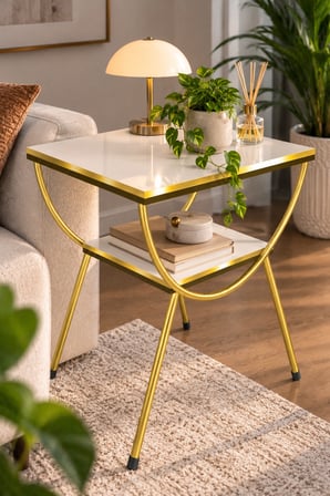 SuloraHome Gold Metal Yan Sehpa ve Komodin Beyaz