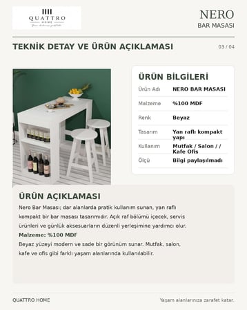NERO BAR MASASI BEYAZ
