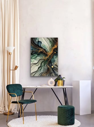 Yeşil Mavi Gold Soyut Kanvas Tablo 70x100cm