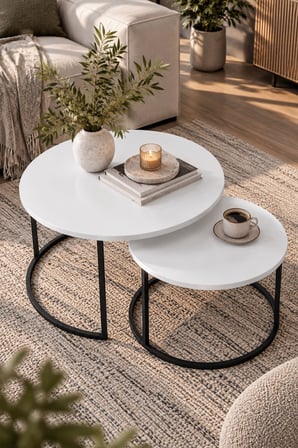 SuloraHome White Two-Piece Coffee Table Set with Metal Legs