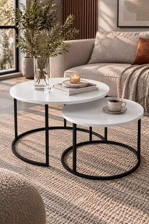 SuloraHome White Two-Piece Coffee Table Set with Metal Legs