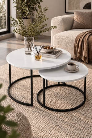 SuloraHome White Two-Piece Coffee Table Set with Metal Legs