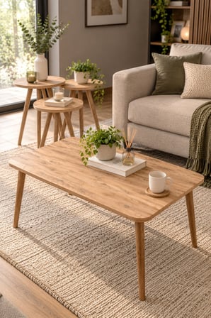 SuloraHome Torna Ayaklı Ceviz Desenli 4'lü Sehpa Seti