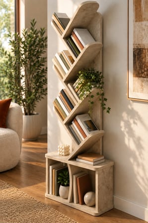 SuloraHome Yaprak Tasarımlı Eğimli Kitaplık Ekru