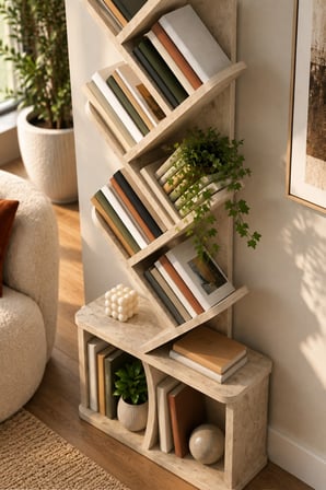 SuloraHome Yaprak Tasarımlı Eğimli Kitaplık Ekru